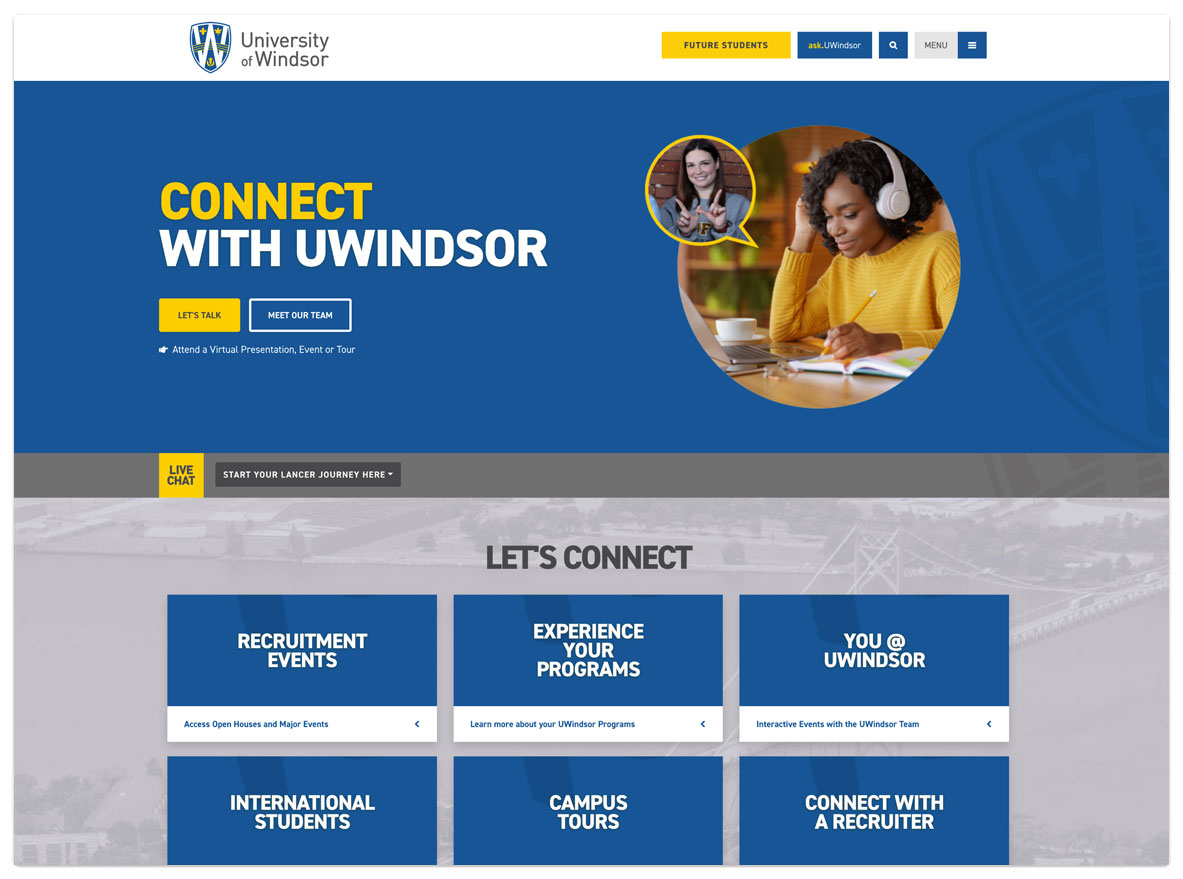 University of Windsor  - Future Students - Connect - Desktop